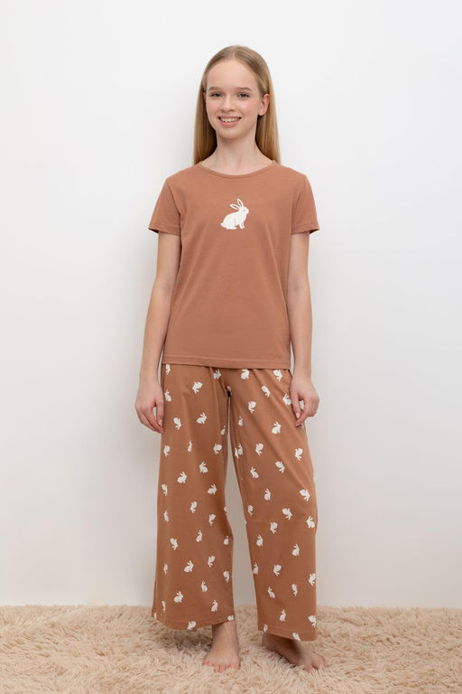 Crockid _ КБ 2827/кофейный мусс,белый кролик пижама для дев
