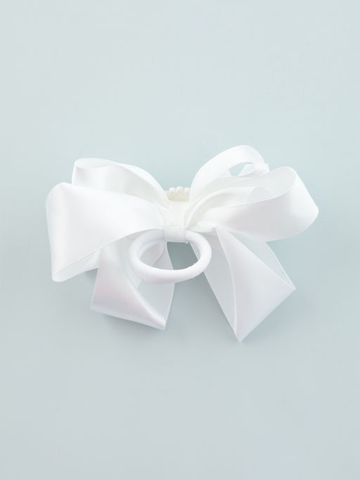 Цена за 6 шт. Бант для волос на резинке «Школьница», двойной, атлас цветок, 12 см, белый