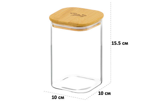 Банка д/хранения 1,1 л 10*10*15,5 см Crystal glass + бамбуков.крышка с силикон. прокладкой, стекло - Elan gallery фото 2