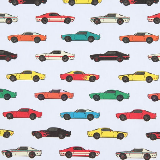 Цена за 10 шт. Бумага упаковочная крафтовая белая «Гоночные машинки», 50 x 70 см