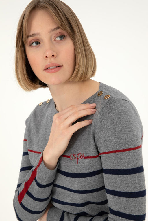 Женский свитер антрацитового меланжевого цвета с круглым вырезом Неожиданная скидка в корзине - U.s. polo assn фото 2