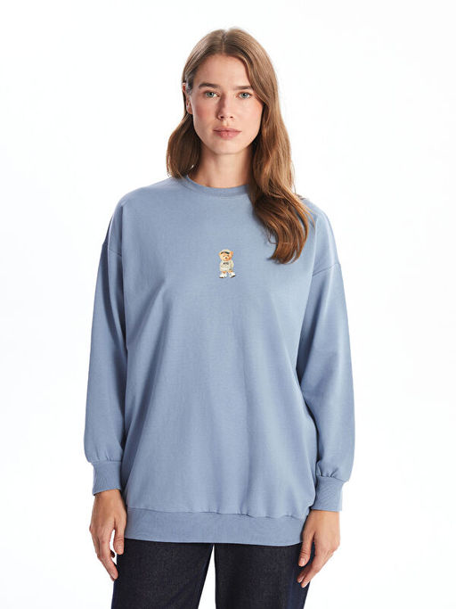 Bisiklet Yaka Bask?l? Kad?n Sweatshirt Tunik