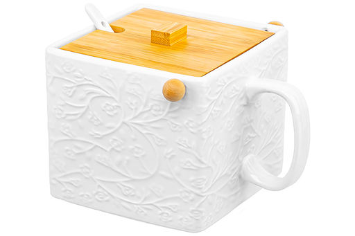 Банка д/сыпучих продуктов с бамбуковой крышкой 1000 мл 16,5*15*12 см Веточки-цветочки + ложка - Elan gallery фото 4