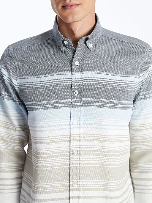 Regular Fit Uzun Kollu ?izgili Erkek G?mlek