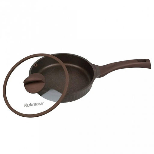 Сковорода с тефлоновым покрытием д24см "Stella", h5,2см, s0,32см, дно д22см, s0,4см, ручка из термостойкого пластика, стеклянная крышка, мокко (mokko) (Россия)