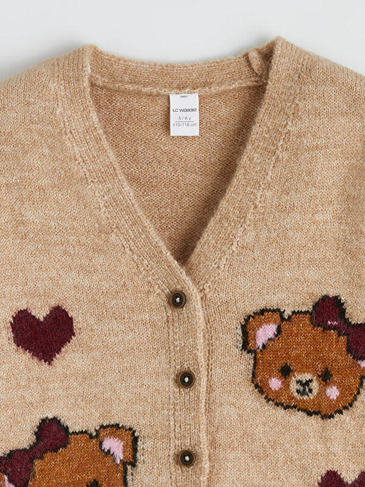 V Yaka Desenli K?z ?ocuk Triko H?rka