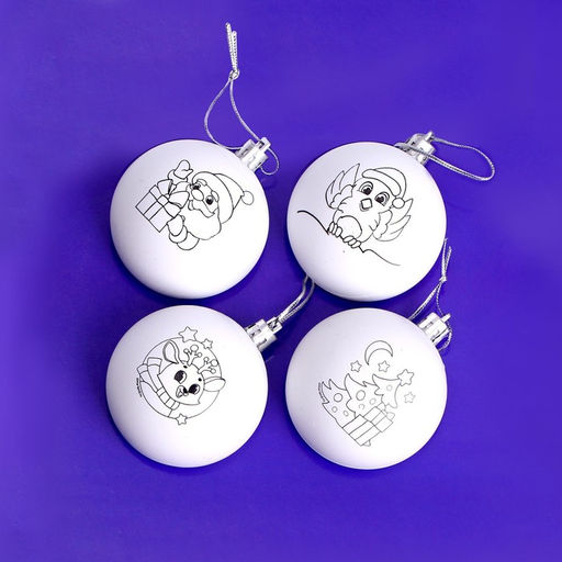 Ёлочные шары под раскраску на новый год Чудесная история, краски, 4 шт, набор для творчества