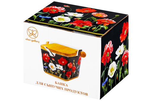 Банка для сыпучих продуктов 300 мл 12*9,5*9 см Маки на черном с отк. бамбук.крышкой NEW BONE CHINA - Elan gallery фото 11