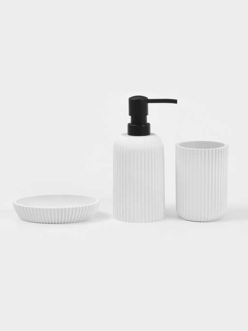 Набор для ванной "Ребрис" 3 предмета (дозатор для мыла, стакан, мыльница), цвет белый