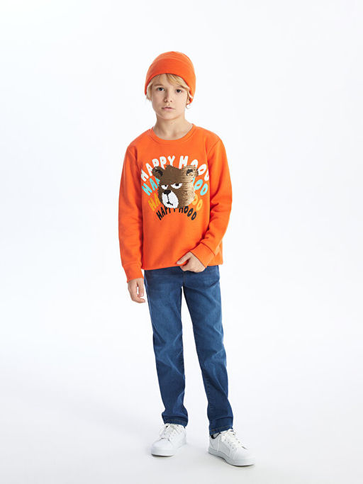Bisiklet Yaka Bask?l? ?ift Y?nl? Payetli Uzun Kollu Erkek ?ocuk Sweatshirt - Waikiki фото 2