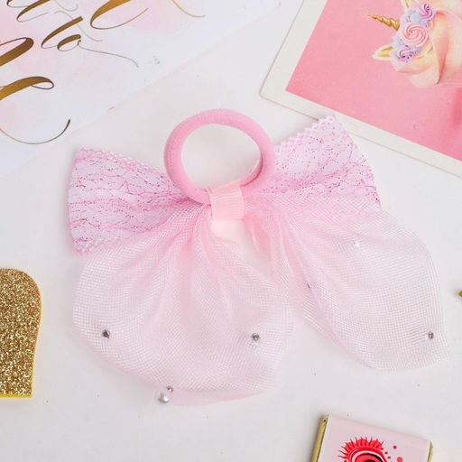 Цена за 6 шт. Бант для волос на резинке «Бантик Лили воздушный», 8×7 см, розовый