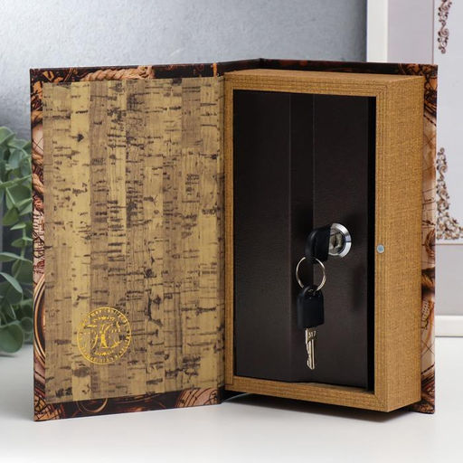 Шкатулка книга-сейф «Старые карты и золотой компас», дерево и искусственная кожа, с замком, 21×13×5 см