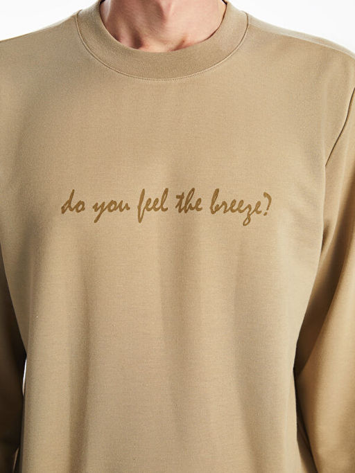 Bisiklet Yaka Uzun Kollu Bask?l? Erkek Sweatshirt