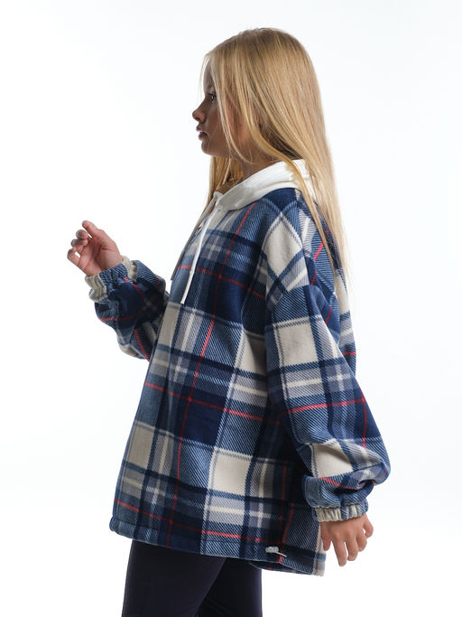 Худи оверсайз в клетку подростковое с капюшоном на меху 22-8046 синяя клетка - Mini maxi фото 8