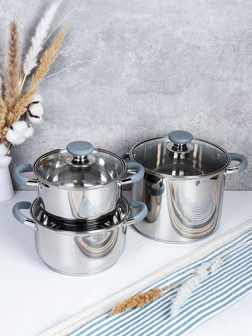 Кастрюля набор 6 предметов 2.4л, 3.2л, 6.8л Элиос / LB-S-1106E-6 /уп 1/ индукция/ ручки с силиконом/ Гофрокороб/ KISIGA - Галеонтрейд фото 2