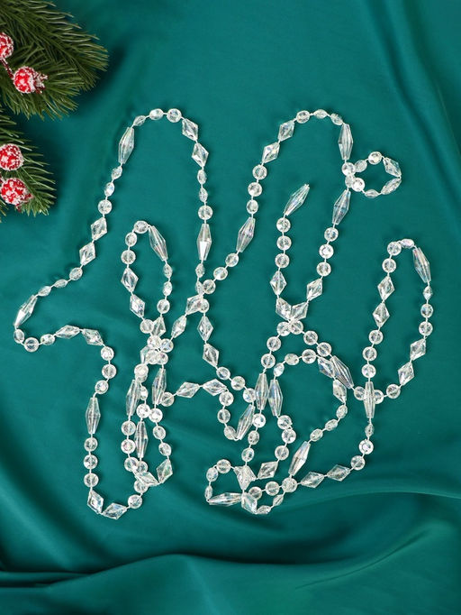 Цена за 2 шт. Бусы на ёлку Лёд, ромб, длина 2.7 м, d=9 мм, прозрачные перламутровые - Зимнее волшебство фото 4