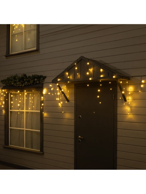 Гирлянда «Бахрома» 12 × 0.7 м, IP44, УМС, тёмная нить, 240 LED, свечение тёплое белое, 220 В