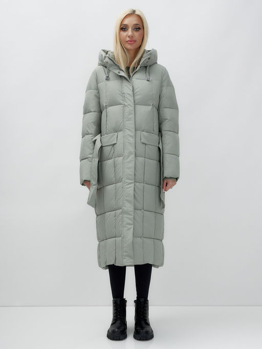 Пальто утепленное стеганное зимнее с капюшоном женское зеленого цвета 9609Z - Mtforce фото 9