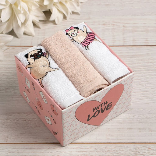 Набор полотенец Мопсики 30?30 см-3 шт., 100% хлопок 340 г/м?