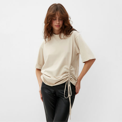 Футболка женская с кулиской MINAKU REGULAR FIT, бежевая, размер 46