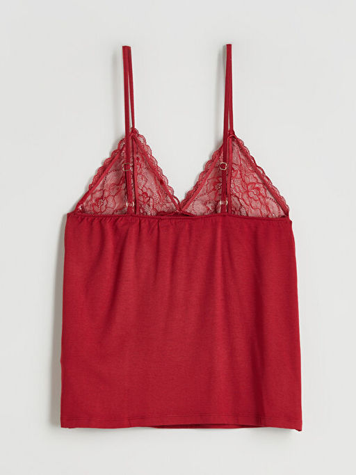 V Yaka Dantel Detayl? Kad?n ?ortlu Pijama Tak?m?