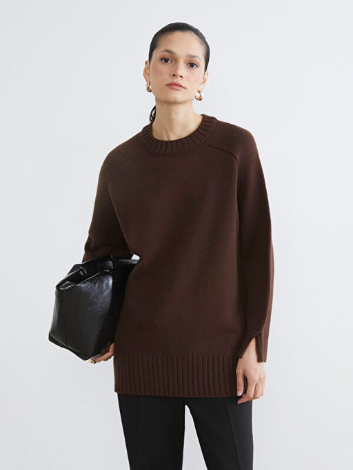 Bisiklet Yaka Oversize Kad?n Triko Tunik