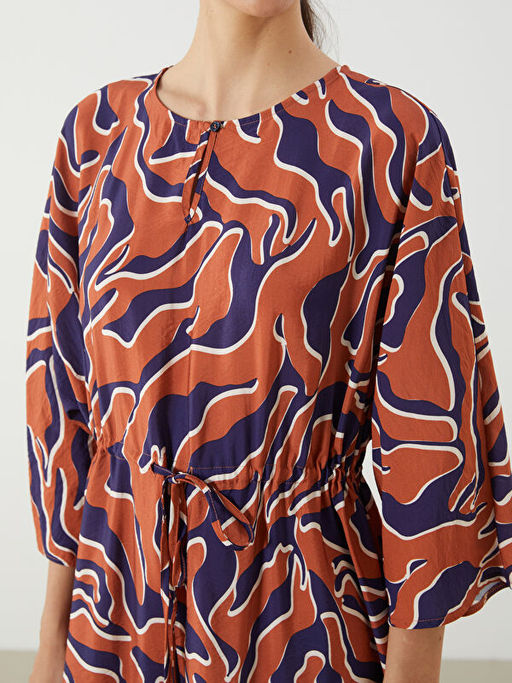 Bisiklet Yaka Desenli Belden Oturtmal? Elbise