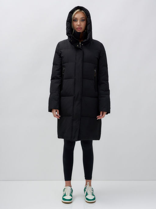Куртка зимняя женская с капюшоном удлиненная стеганная черного цвета 9629Ch - Mtforce фото 6