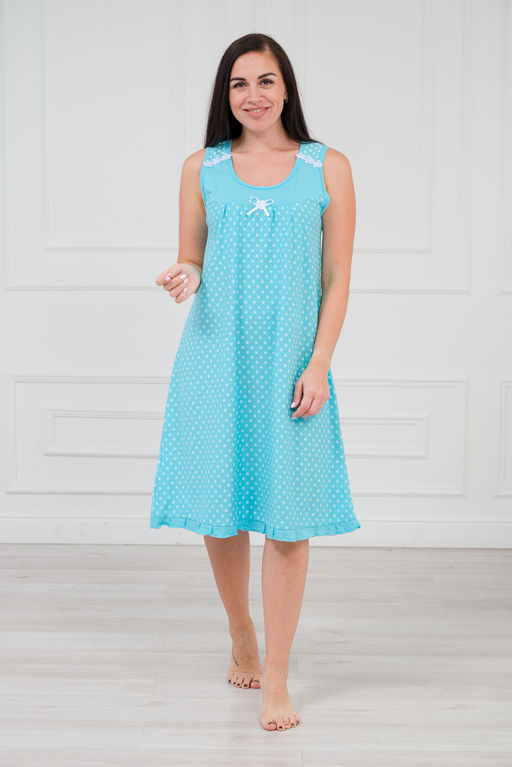 Ночная сорочка из кулирки Василиса горох на бирюзе - Амадэль фото 9