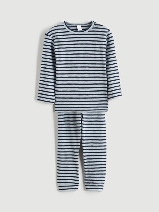 Bisiklet Yaka ?izgili Erkek Bebek Pijama Tak?m?