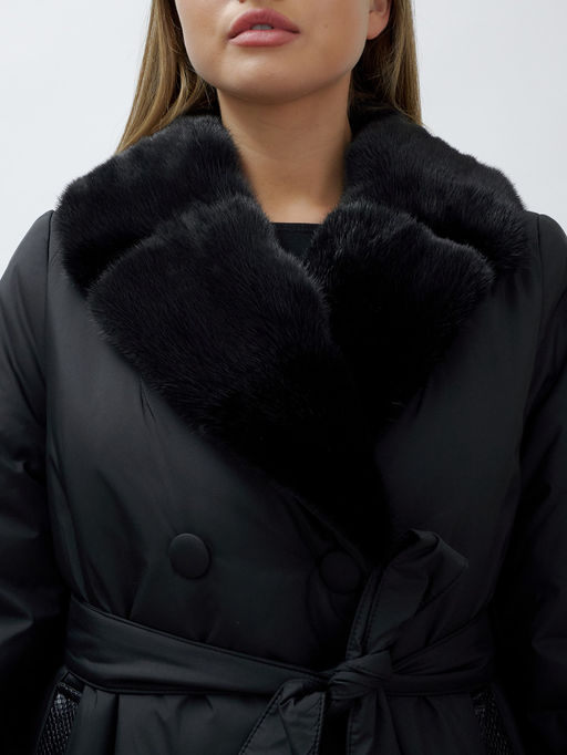 Полупальто зимнее женское с норкой люкс класса черного цвета 8632Ch - Mtforce фото 14
