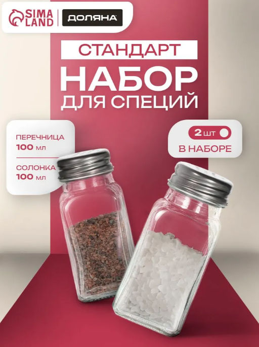 Набор для специй Доляна «Стандарт», 2 предмета: солонка, перечница 100 мл, стекло