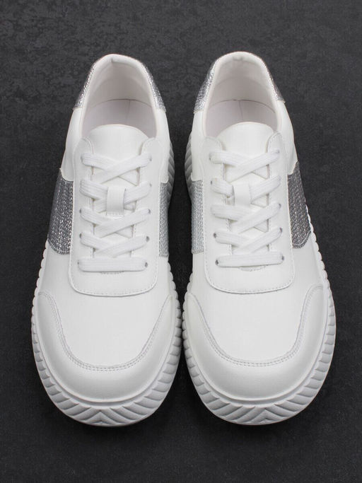 03-A1018-9 WHITE/SILVER Кроссовки женские (натуральная кожа)