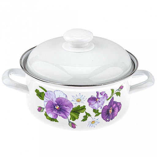 "Анютины глазки" Кастрюля эмалированная 2л, форма цилиндрическая, металлическая крышка (Россия)