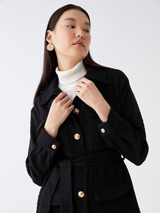 G?mlek Yaka Desenli Kad?n T?vit Blazer Ceket
