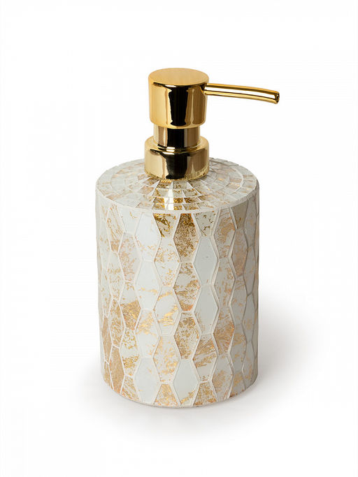 Диспенсер для жидкого мыла 450мл золотой/белый стекло, пластик АБС - Denastia фото 4