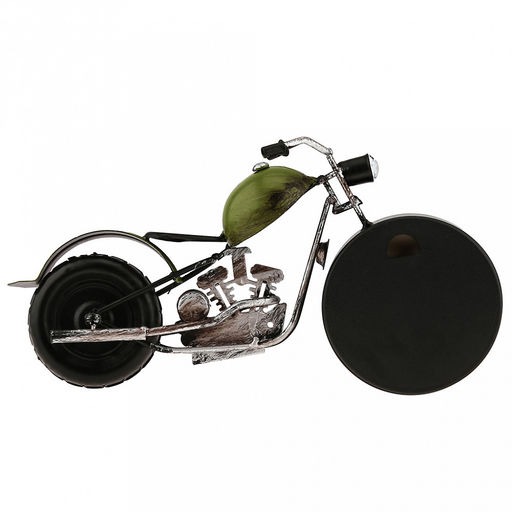 Часы настольные интерьерные "Мотоцикл" 30х8х15см, циферблат с рисунком, бежевый; цифры арабские, черный; фара - кристалл, корпус металл, черный матовый/зеленый; в коробке (Китай)