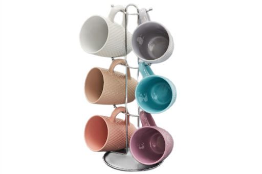 Набор кружек JEWEL Аура-Ромбы 6 предметов на металлической подставке 350 мл (керамика)