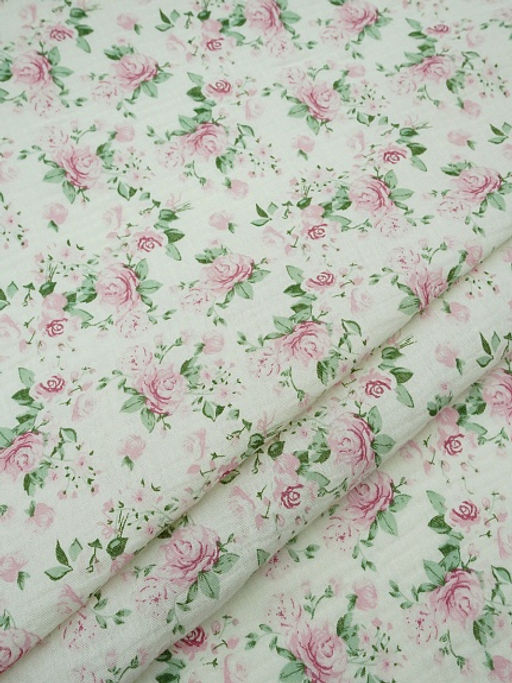 Муслин двухслойный с эф.жатости Розовый каприз цв.кремовый, ш.1.4м, хлопок-100%, 120гр/м.кв - Купава фото 7