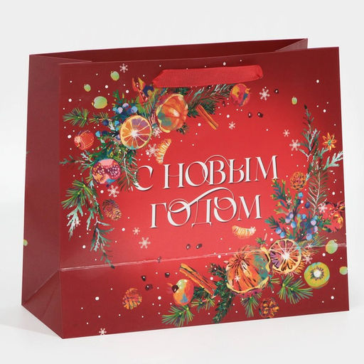 Пакет подарочный новогодний ламинированный «С Новым годом», ML 27×23×11.5 см