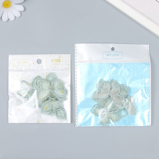 Цена за 6 шт. Декор для творчества текстиль вышивка Бабочка зелёная, двойные крылья, 3.7?5 см