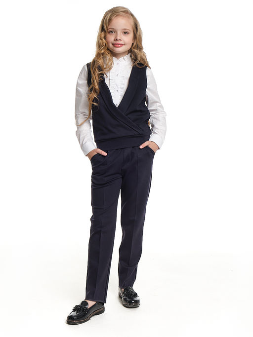 Жилетка Джемпер для девочки в школу синяя форма 22-6725 синий - Mini maxi фото 5