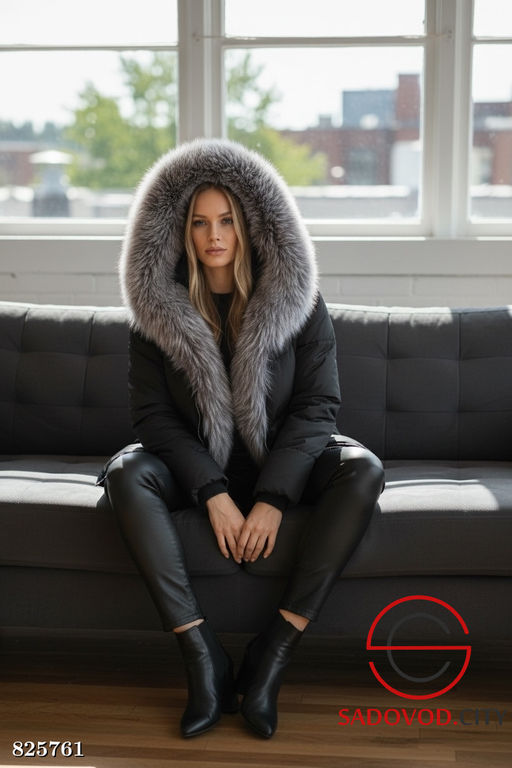 Пуховик с капюшоном натуральный мех