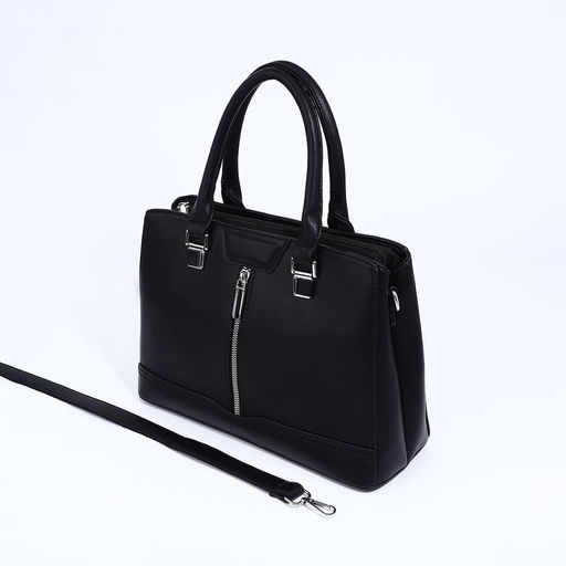 Сумка тоут на молнии, наружный карман, длинный ремень, цвет чёрный - Simaland фото 6