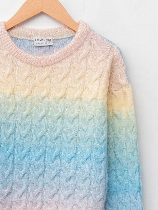 Bisiklet Yaka Sa? ?rg?s? Desenli Uzun Kollu K?z ?ocuk Triko Kazak - Waikiki фото 3