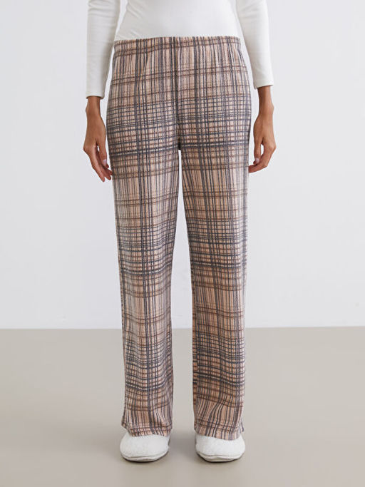 Beli Lastikli Ekose Kad?n Pijama Alt?