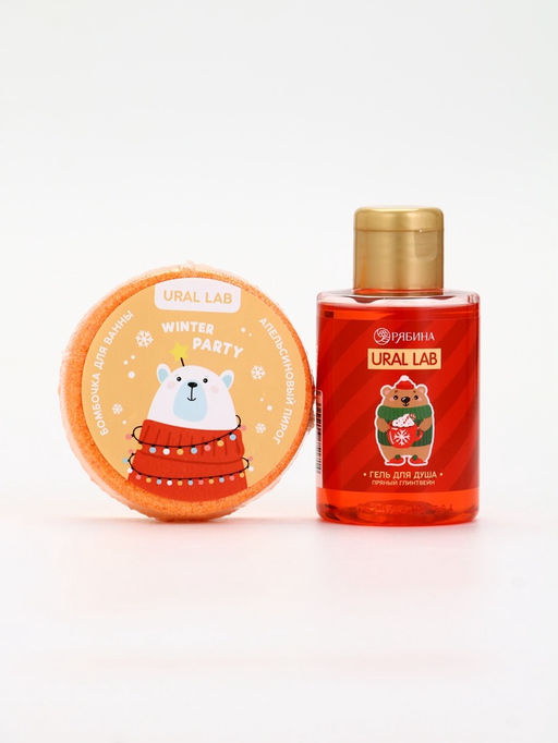 Подарочный набор новогодний в тубусе Снеговичок, бомбочка, гель, мочалка, URAL LAB