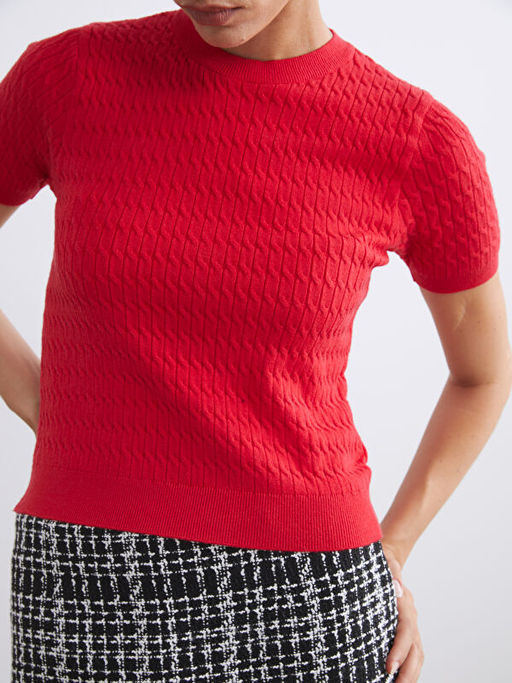 Bisiklet Yaka Kendinden Desenli Kad?n Triko Kazak