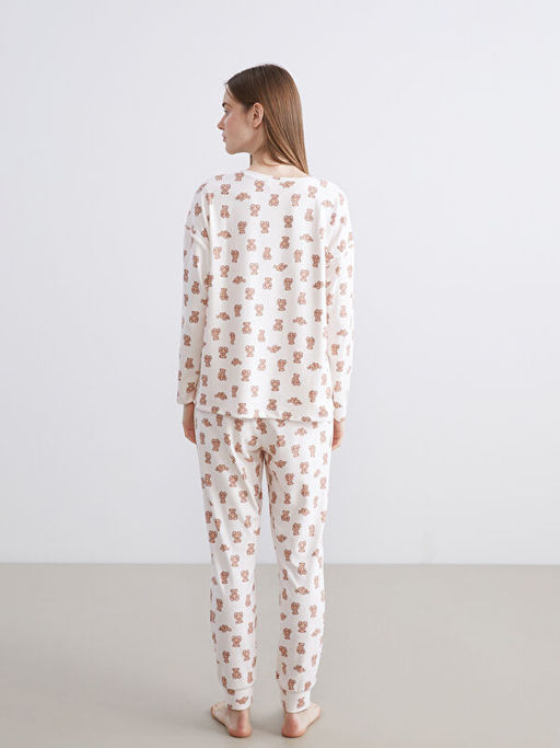 Bisiklet Yaka Ay? Bask?l? Kad?n Pijama Tak?m?