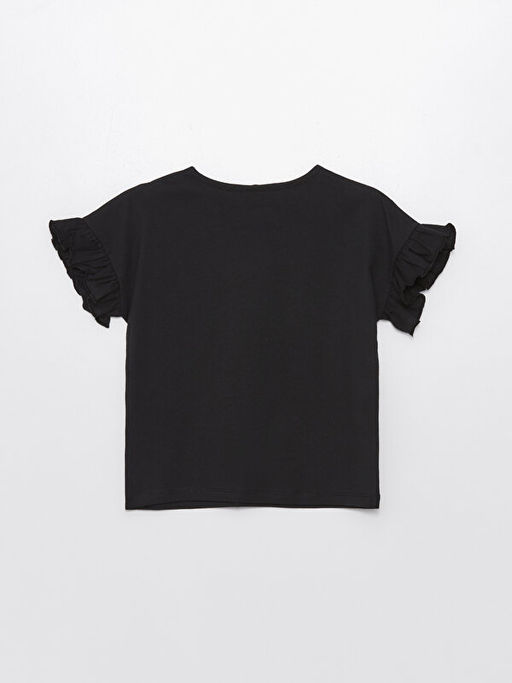 Bisiklet Yaka Bask?l? K?sa Kollu K?z ?ocuk Ti??rt - Waikiki фото 2